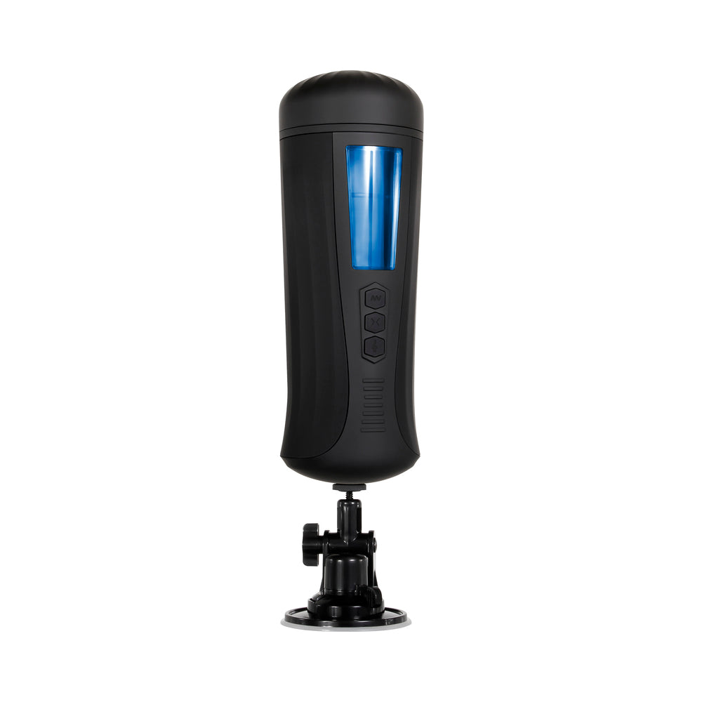 Sasha Greys Girlfriend Experience Vibrating & Tightening Stroker with suction base and control buttons for customizable pleasure.