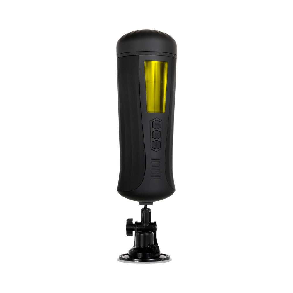 Sasha Greys Girlfriend Experience Vibrating & Tightening Stroker with suction base and control buttons.