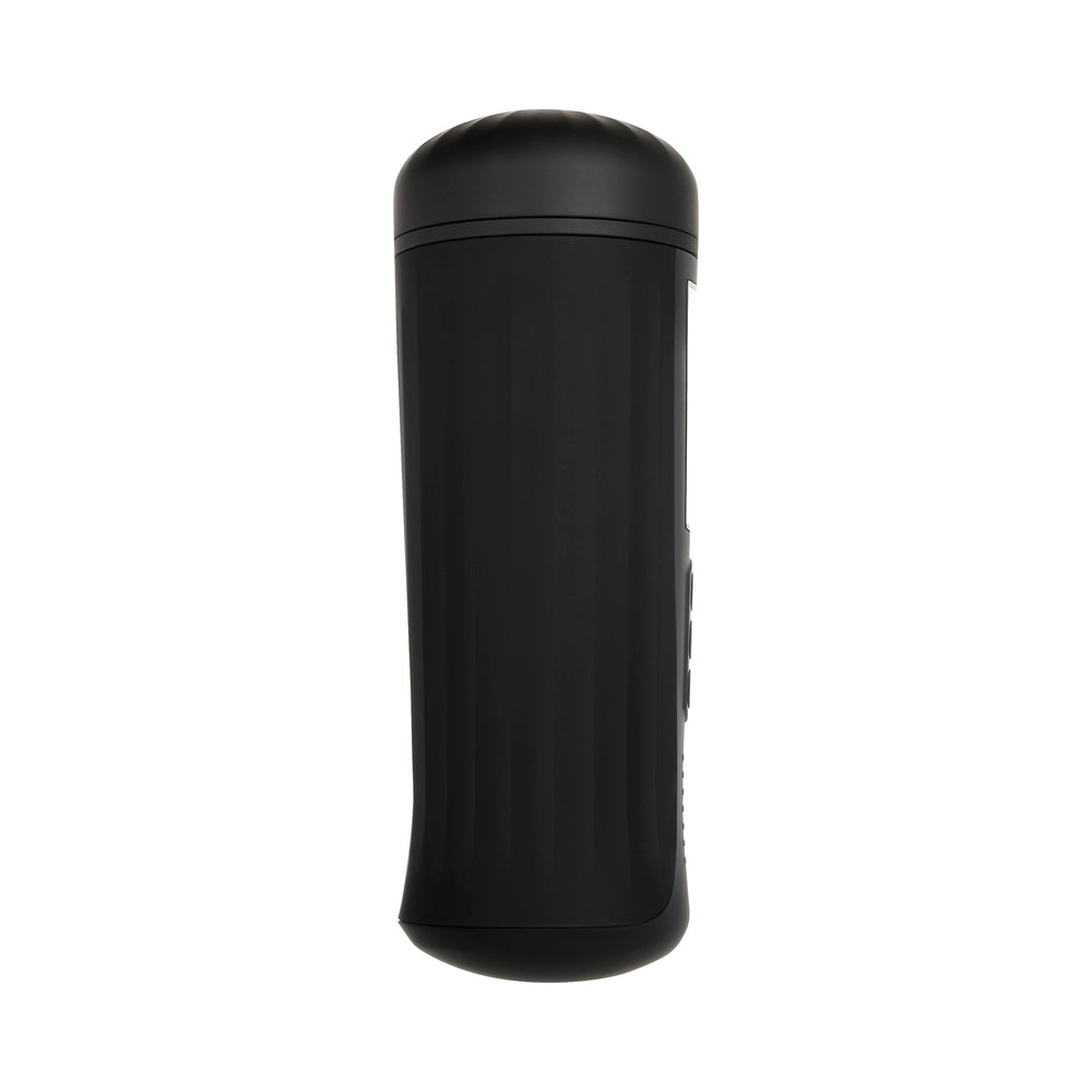 Sasha Greys Girlfriend Experience Vibrating & Tightening Stroker in sleek black design for an immersive experience.