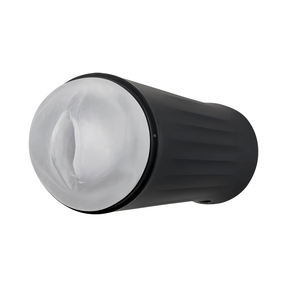 Sasha Greys Girlfriend Experience Vibrating & Tightening Stroker showing the lifelike entry and soft, stretchy design.