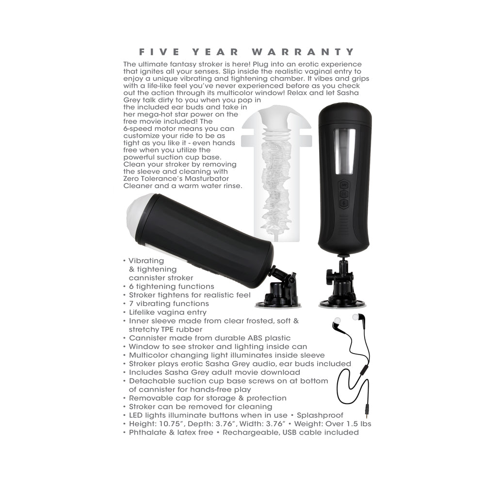 Sasha Greys Girlfriend Experience Vibrating & Tightening Stroker features advanced functions and realistic design for enhanced pleasure.