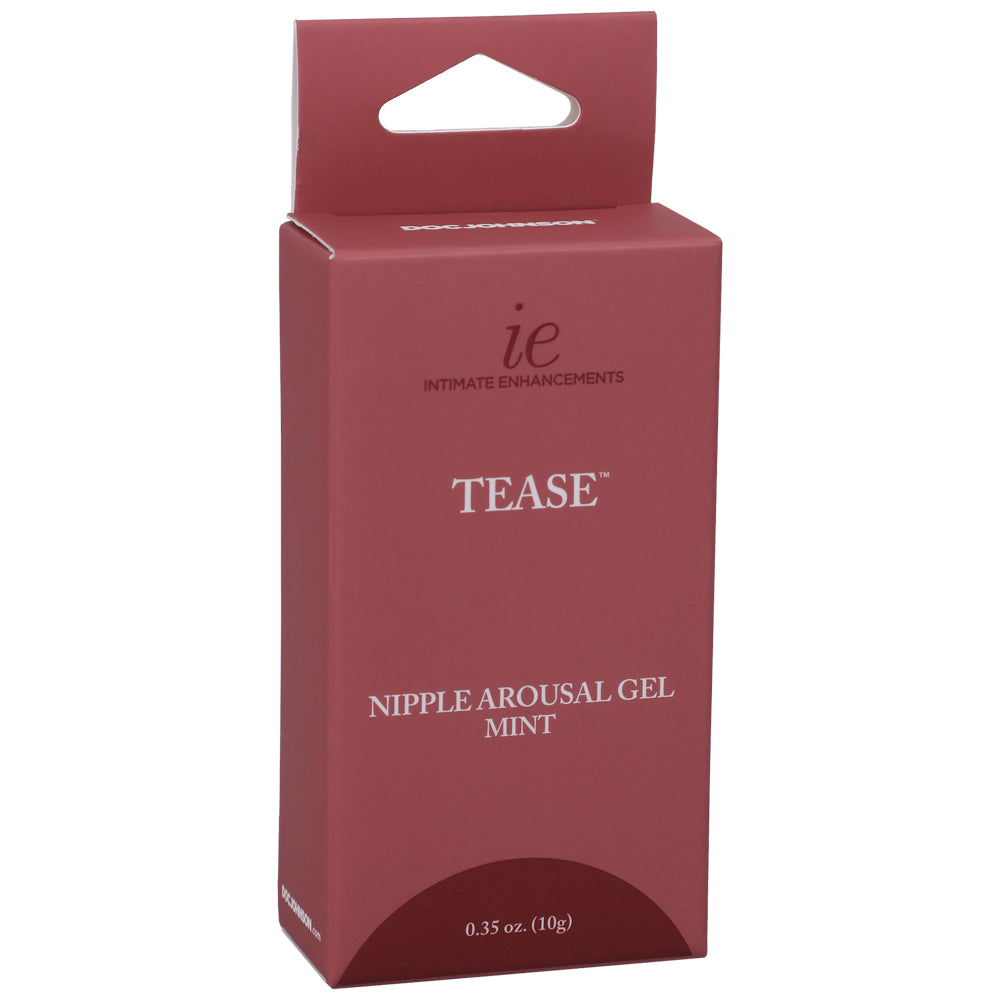 Intimate Enhancements Tease Nipple Arousal Gel Mint 0.35 Oz packaging displaying mint-infused formula for enhanced sensitivity.
