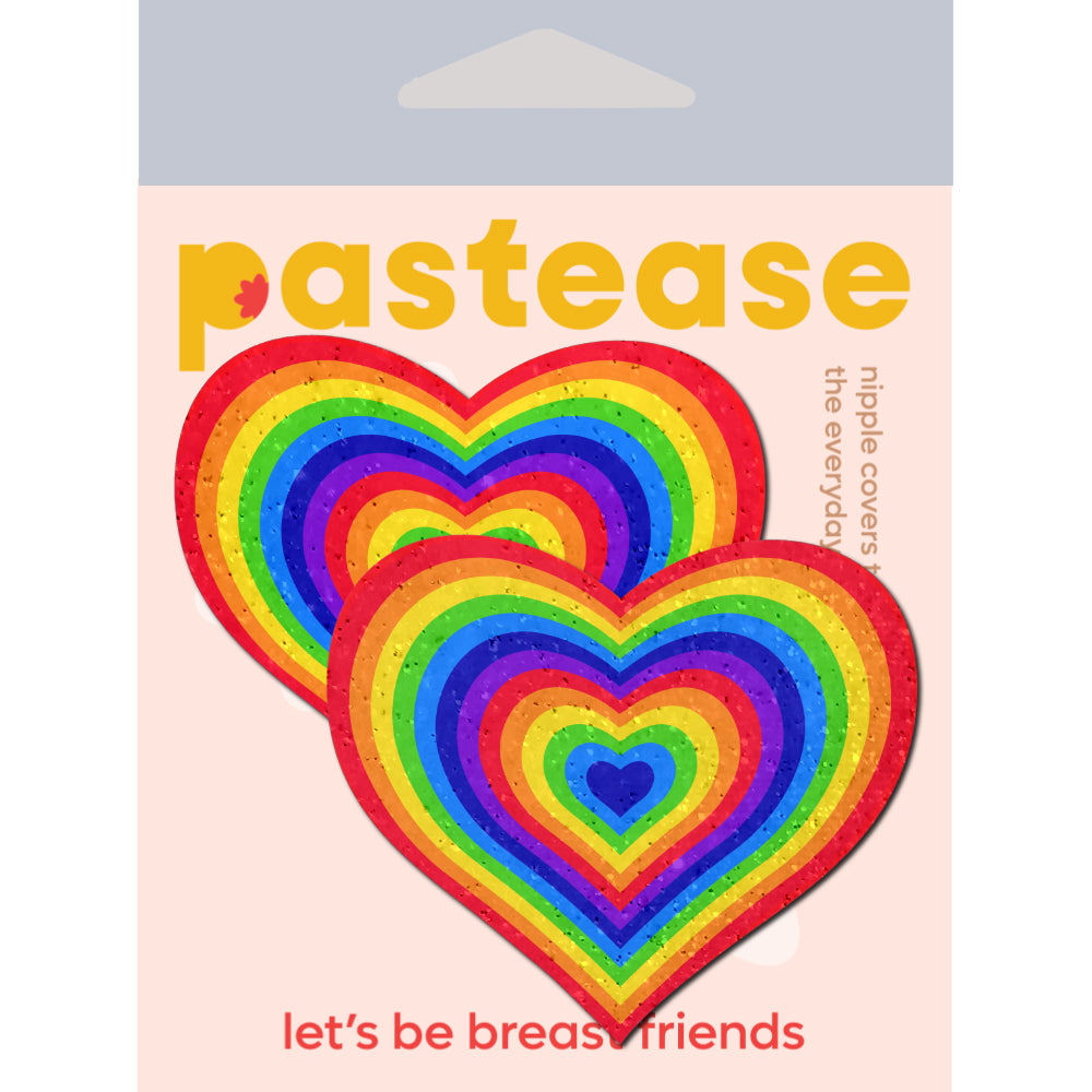 Pastease Love Velvet Rainbow Pumping Heart Nipple Pasties with vibrant rainbow heart design.