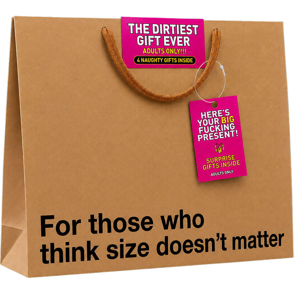 The Dirtiest Gift Ever Big Present Gag Gift, a humorous gift bag with cheeky messages for adult celebrations.