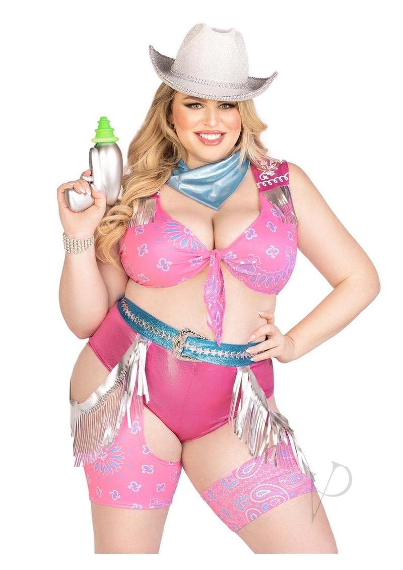 Leg Avenue Space Cowgirl 4 Piece Costume 3X/4X Multicolor model wearing costume with accessories