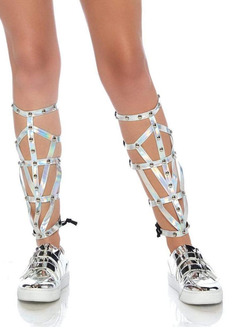 Leg Avenue Iridescent Studded Shin Guards Silver