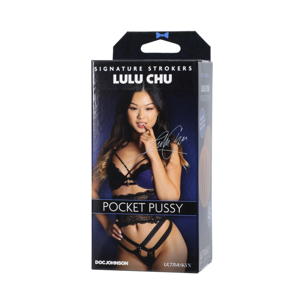 Signature Strokers Lulu Chu ULTRASKYN Pocket Pussy product packaging featuring Lulu Chu.