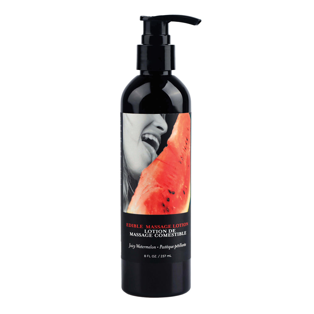 Hemp Seed By Night Waterslide And Watermelon Holiday Caddy Juicy Watermelon edible massage lotion in pump bottle.