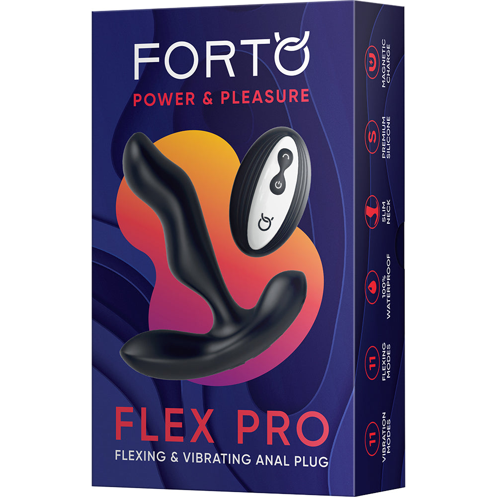 Forto Flex Pro Vibrating Prostate Massager Black packaging showcasing the sleek design and features for targeted prostate stimulation.