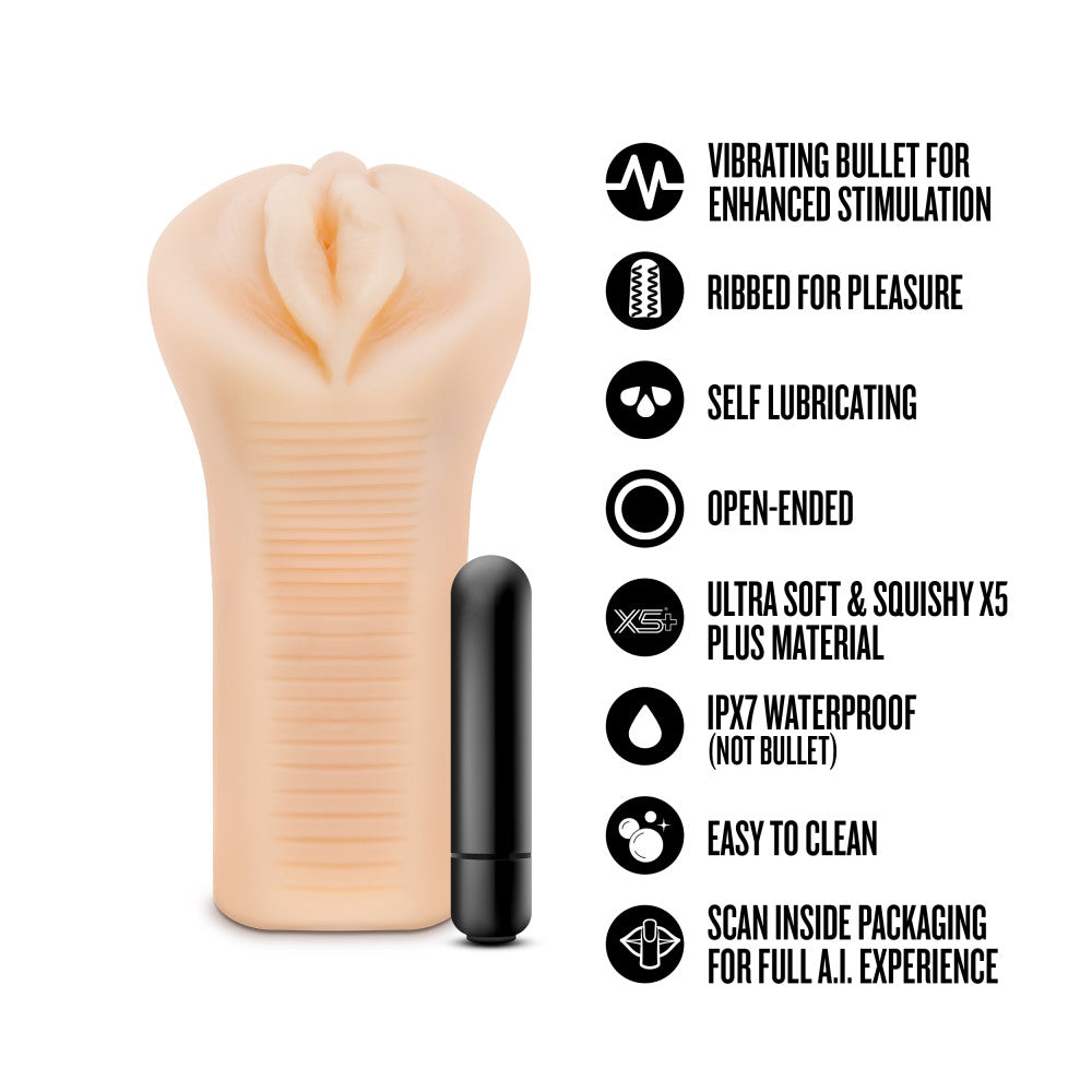 Enlust Emma Male Masturbator With Bullet Vibrator features ribbed texture and vibrating bullet for enhanced pleasure.