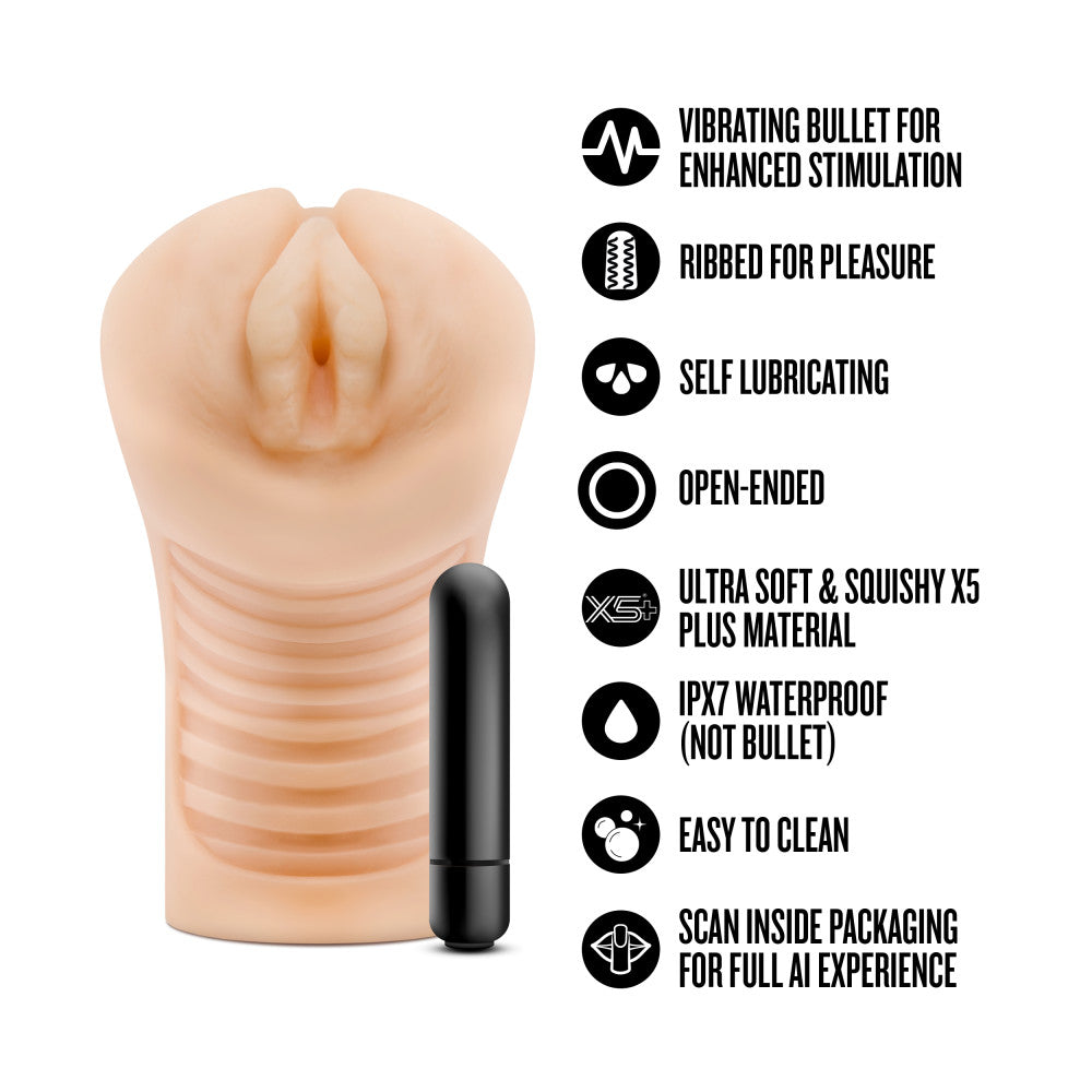 Enlust Georgia Male Masturbator With Bullet Vibrator showing features like ribbed texture and vibrating bullet.