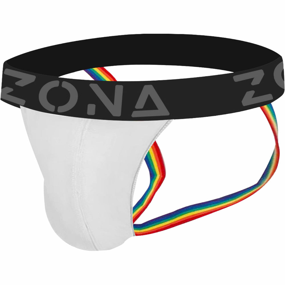 Zona Snow Pride Pulse Jockstrap Small featuring a breathable pouch and multicolored elastic waistband for comfort.