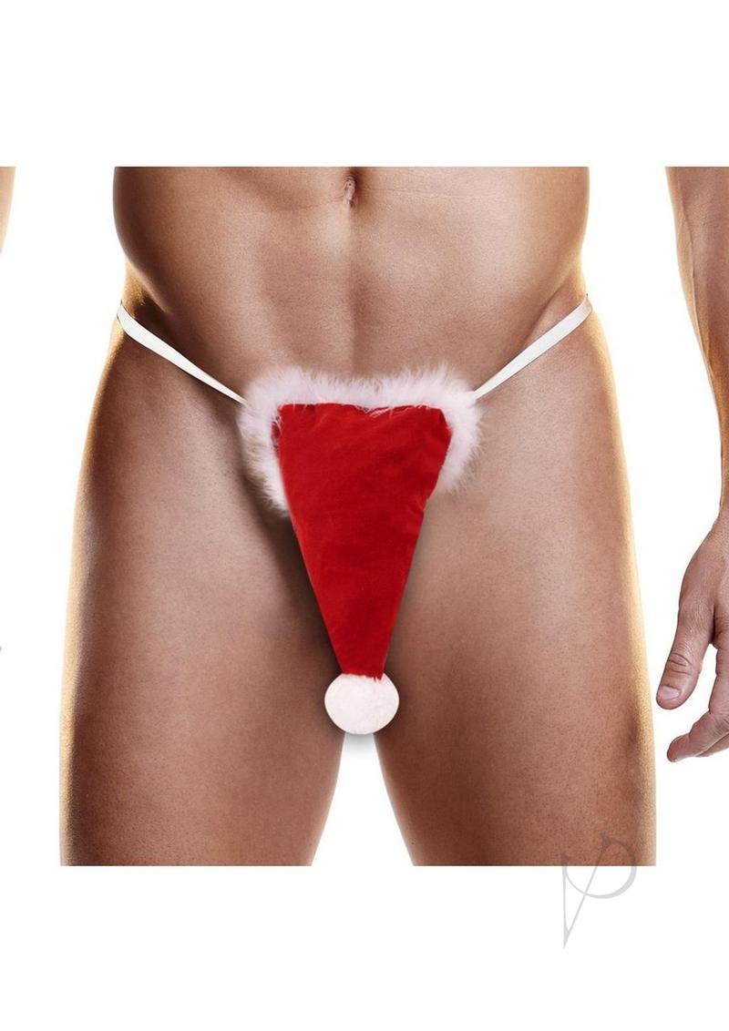 Fundies Santa Hat Thong One Size Red and White showcasing a playful Santa hat design for festive fun.