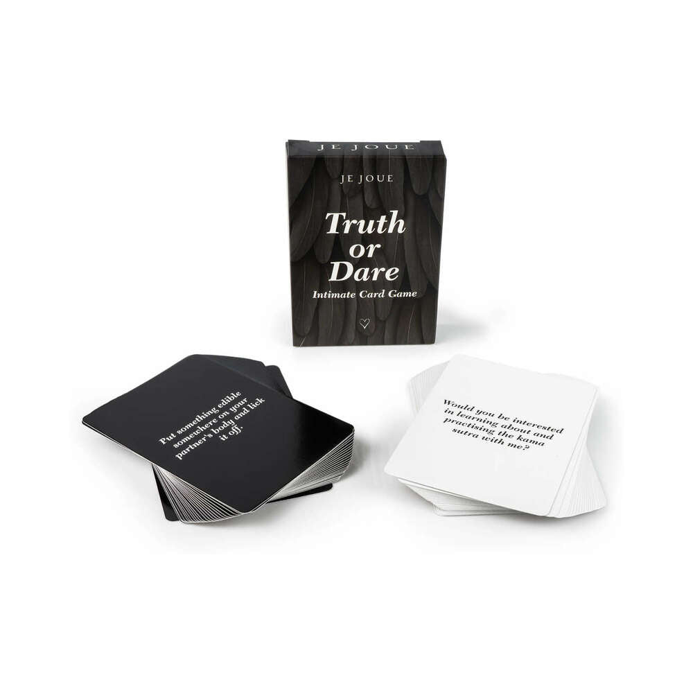Je Joue The Naughty Collection 4-piece Gift Set including Truth or Dare intimate card game with black and white cards.