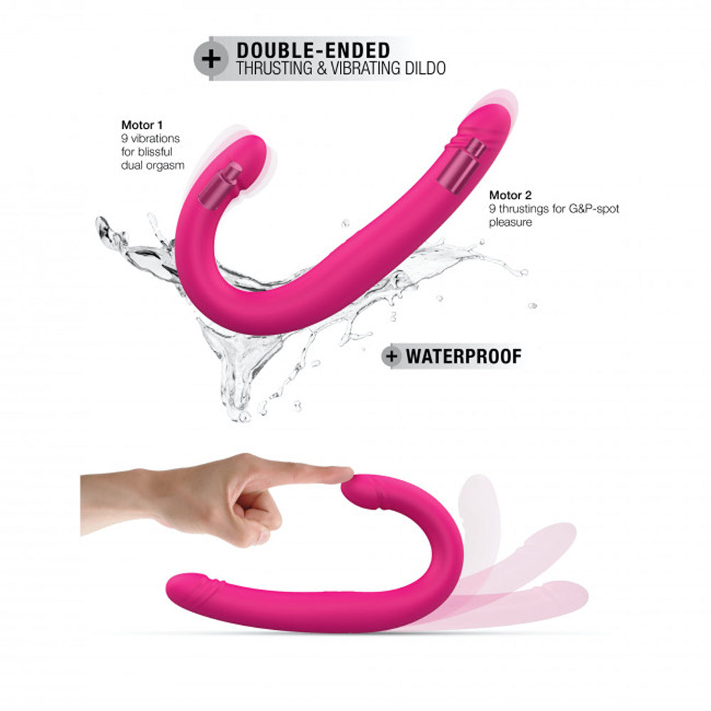 Dorcel Orgasmic Double Do Dildo Thrusting & Vibrating Pink features dual motors for thrusting and waterproof design.