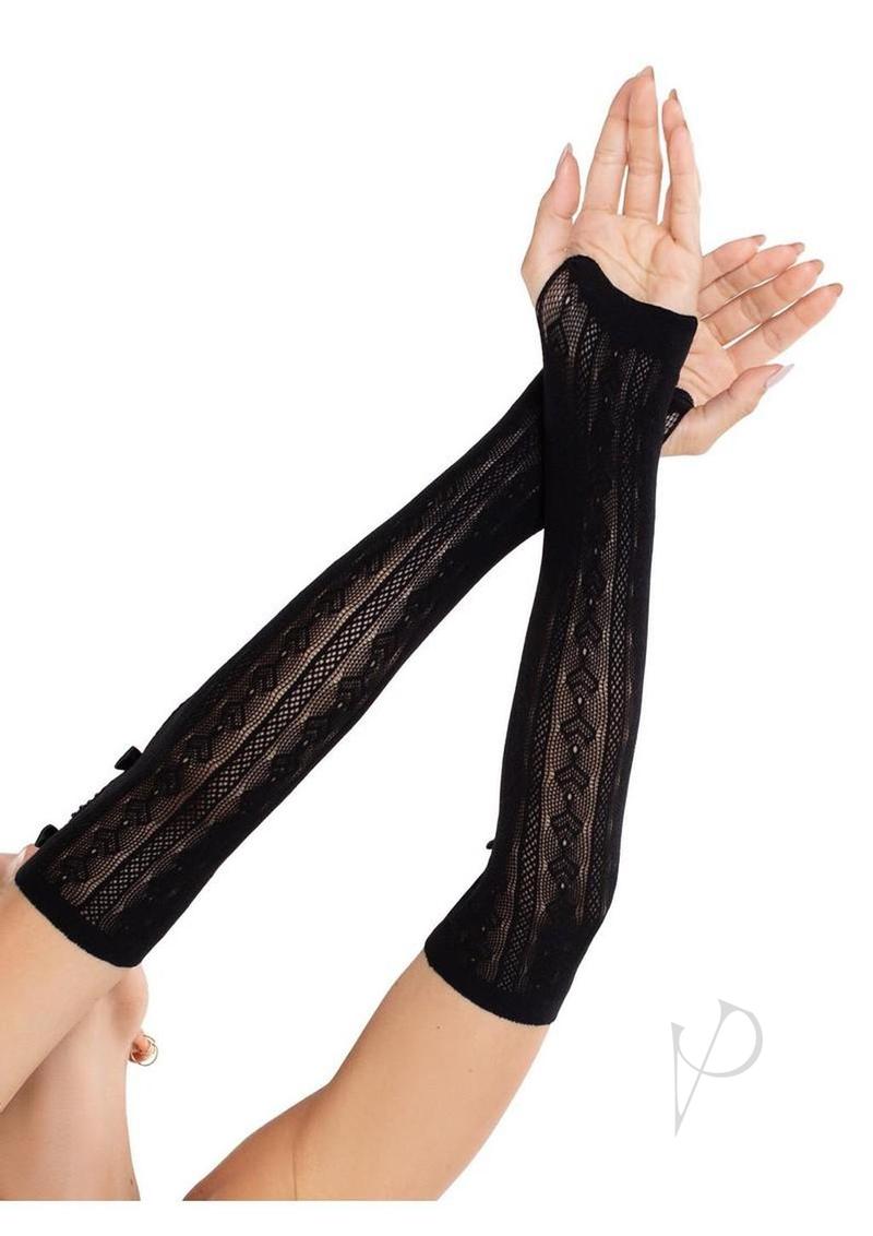 Leg Avenue Sweetheart Striped Keyhole Arm Warmers Black with bold stripes and keyhole cutouts