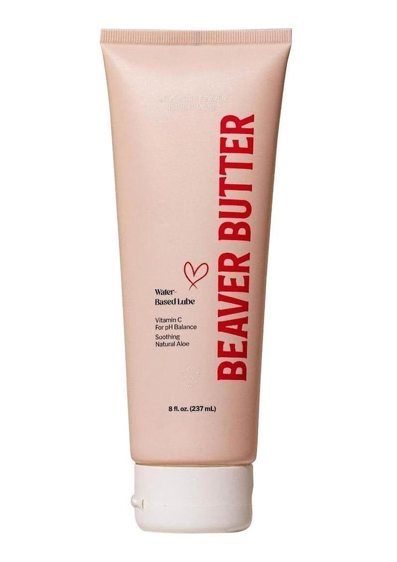 Beaver Butter Water Based Lubricant 8 Oz tube featuring skin-friendly ingredients for a smooth glide.