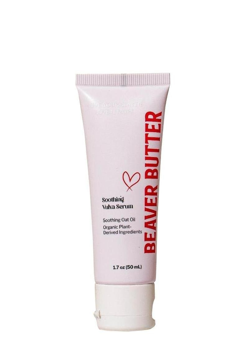 Beaver Butter Vulva Soothing Serum 50 ml tube with calming formula for delicate skin hydration.