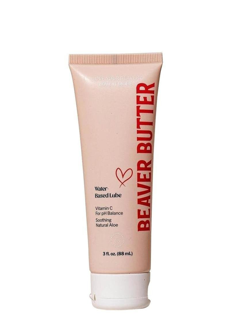 Beaver Butter Water Based Lubricant 3 Oz. tube with vitamin C and natural aloe for pH balance and soothing.