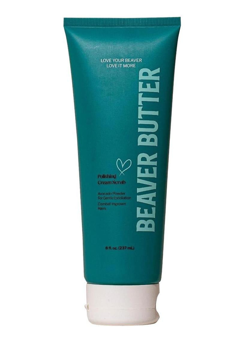 Beaver Butter Exfoliating Polish 8 Oz tube designed for gentle exfoliation and skin nourishment.