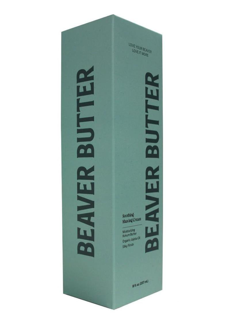 Beaver Butter Soothing Shaving Cream 8 Oz packaging displaying a soothing shaving cream designed for a silky smooth shave.