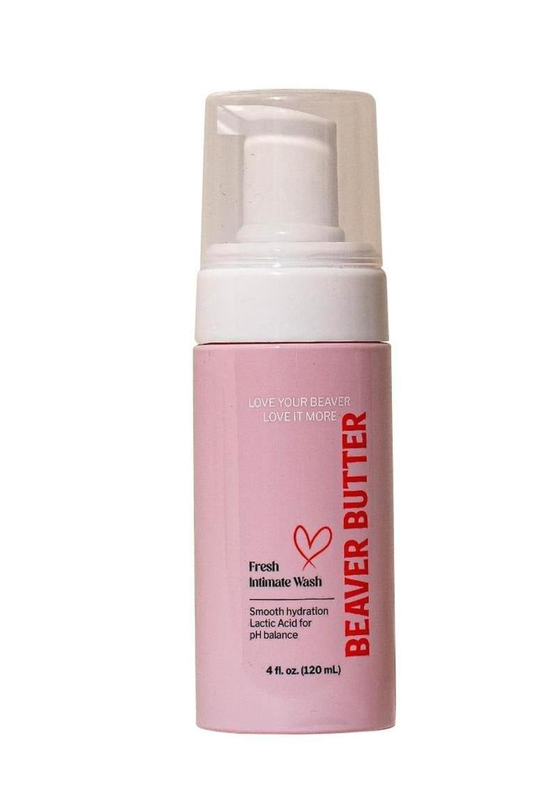 Beaver Butter Intimate Vaginal Wash 4 Oz in a pump bottle for gentle intimate hygiene.
