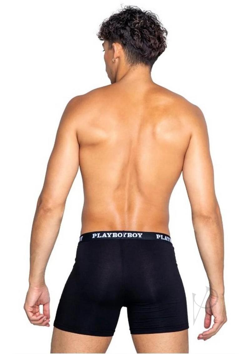 Playboy Mens Tuxedo Classic Boxer Small Black and White showcased from the back, highlighting the stylish design.