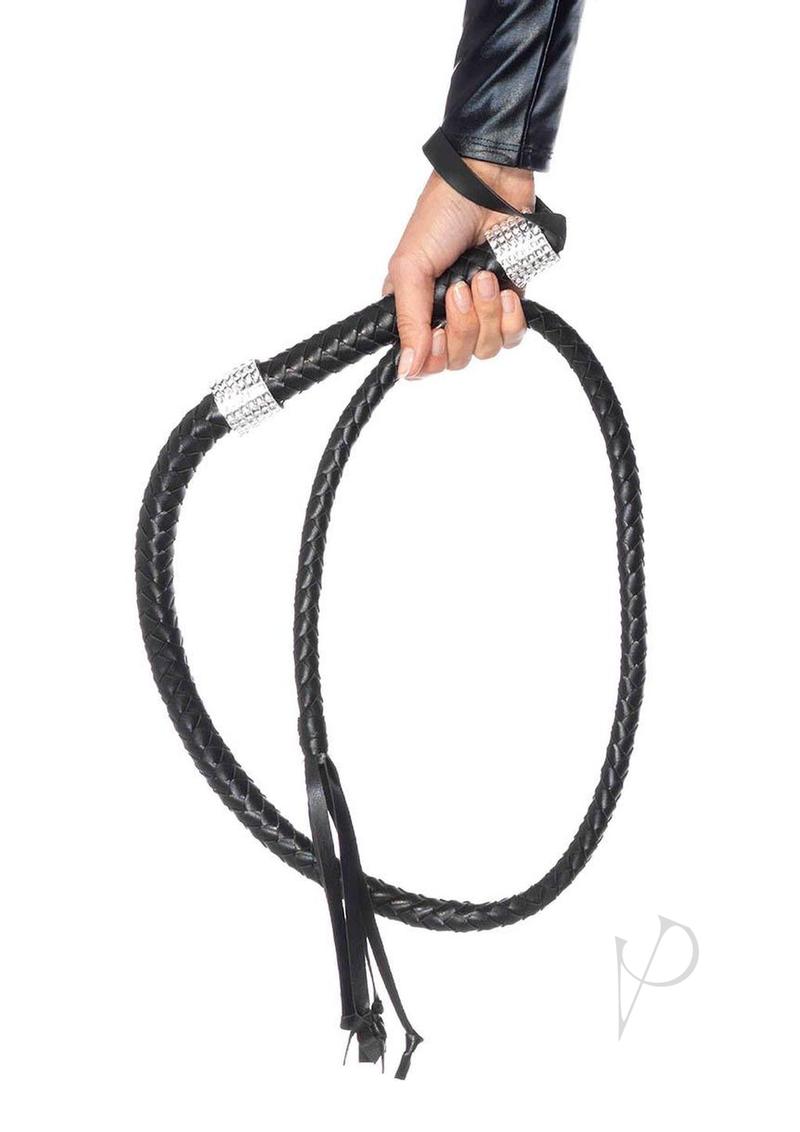 Leg Avenue 54 Inch Braided Faux Leather Whip Black