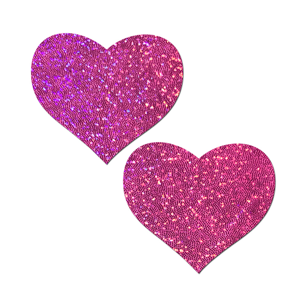 Pastease Love Bubblegum Pink Hearts Nipple Pasties in glittering pink heart shapes.