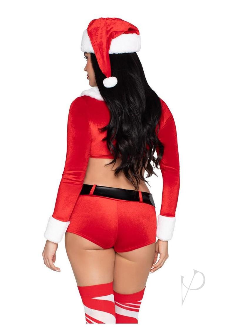 Leg Avenue Christmas Cutie Costume Red White Extra Small showcasing festive outfit with velvet crop top and Santa hat.