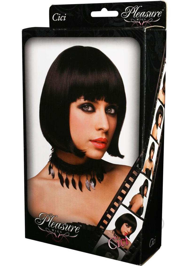 Pleasure Wigs Collection Cici Wig Black packaging showcasing a stylish black bob wig.
