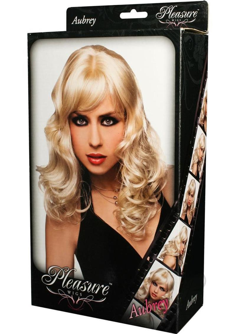 Pleasure Wigs Collection Aubrey Wig Blonde in a stylish packaging showcasing a glamorous blonde wig.