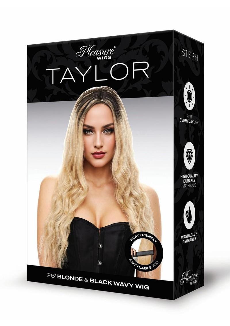 Pleasure Wigs Collection Taylor Wig Blonde and Brown in a stylish packaging, featuring waves and two-tone colors.