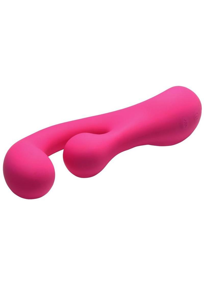 Bang Gyro Rabbit Silicone Vibrator Pink on a white background, showcasing its ergonomic design and vibrant color.