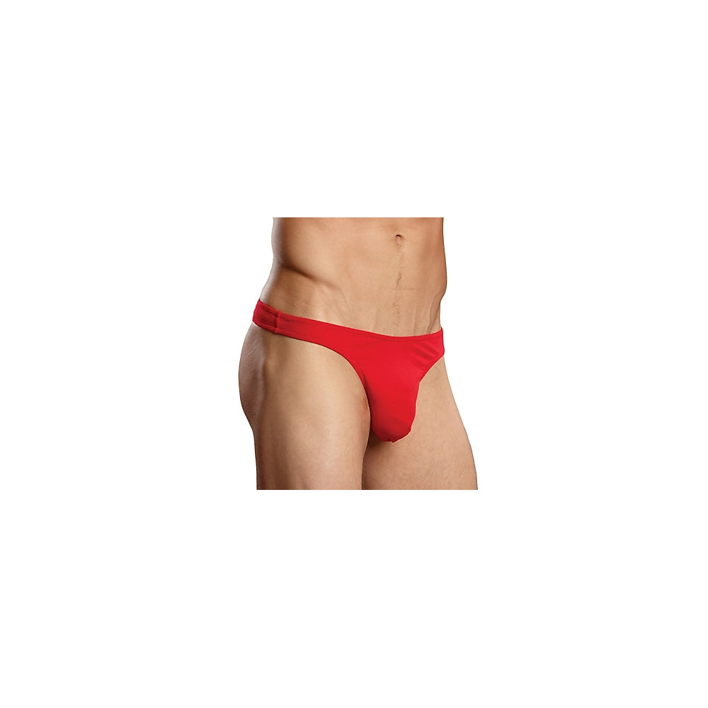 Male Power Super Sock One Size Pouch Underwear Red showcased on a male model highlighting its bold design.