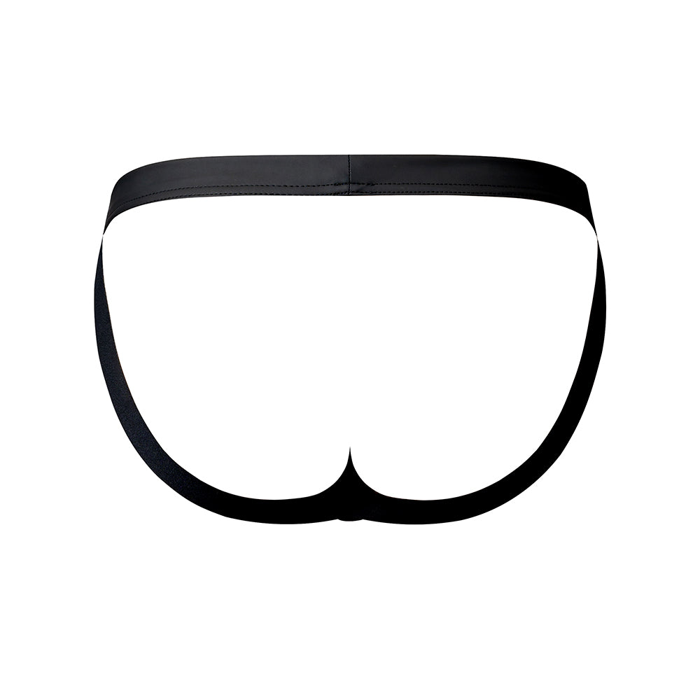 Male Power Oh Snap Snap Off Jock Strap Black L/XL back view showcasing sleek design and playful features.