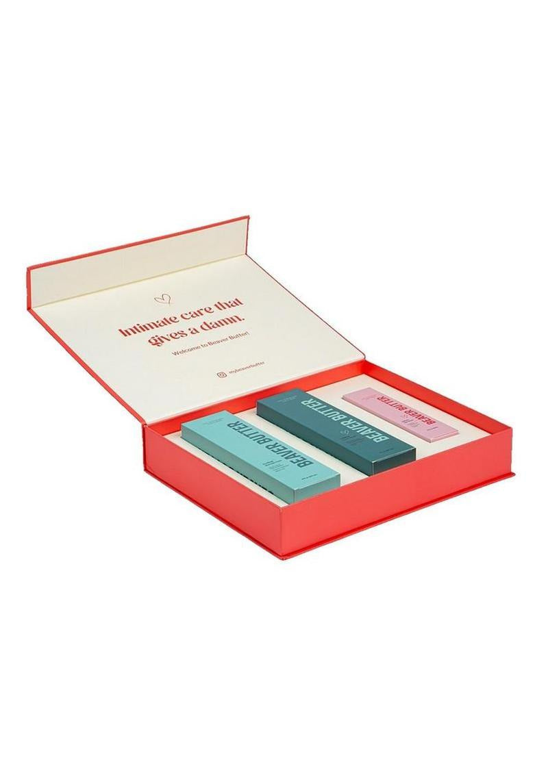 Beaver Butter Soothing Feminine Shaving Kit packaging featuring three product boxes for a complete shaving routine.