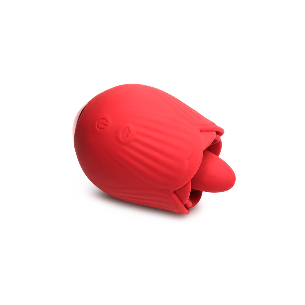 Bloomgasm French Rose Licking & Vibrating Stimulator in a vibrant red color, designed for elegant stimulation.
