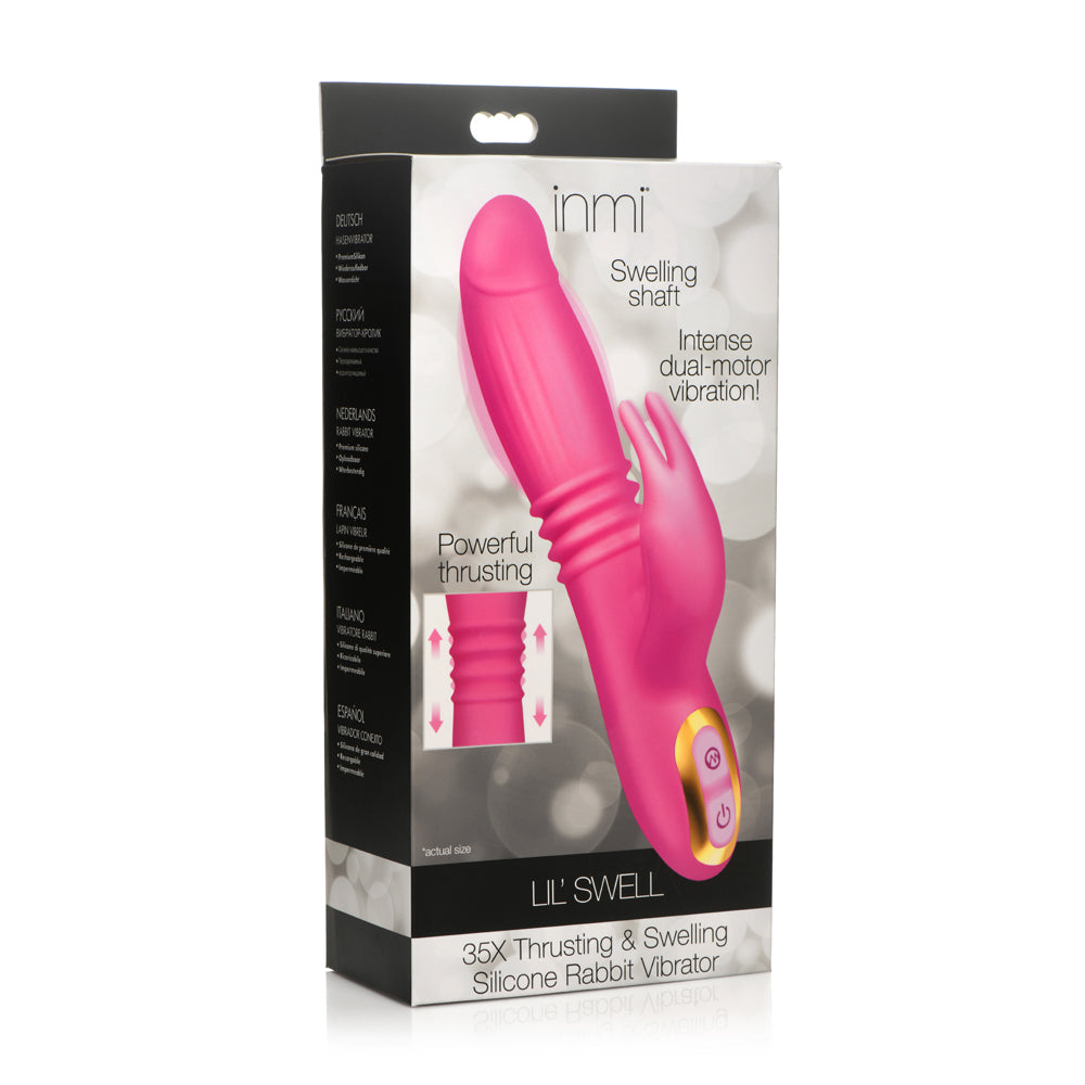 Inmi 35x Lil Swell Thrusting & Swelling Rabbit Vibrator packaging showcasing its vibrant design and features.