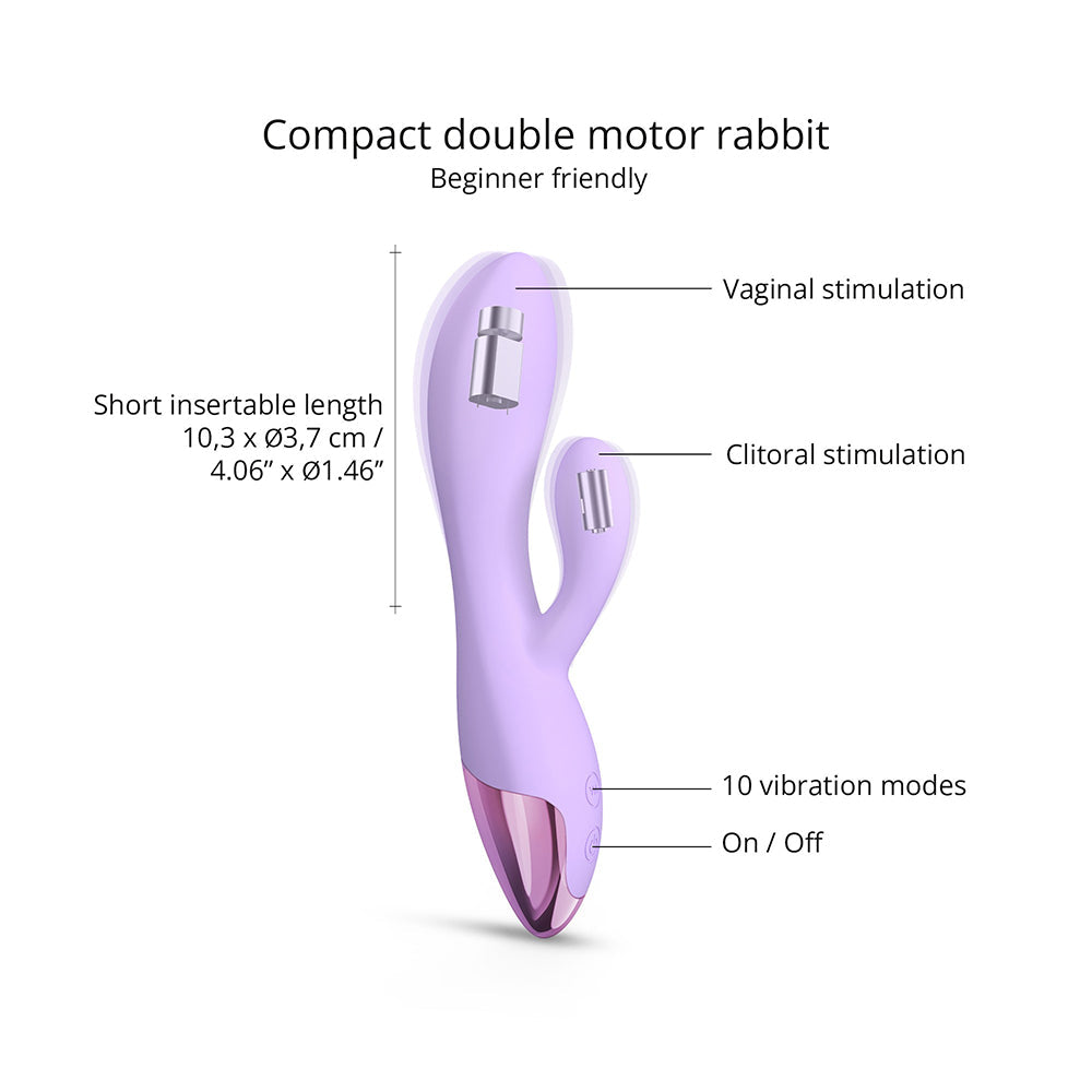 Love To Love Funky Bunny Baby Rabbit Vibrator Viva Mauve compact double motor vibrator with vaginal and clitoral stimulation.