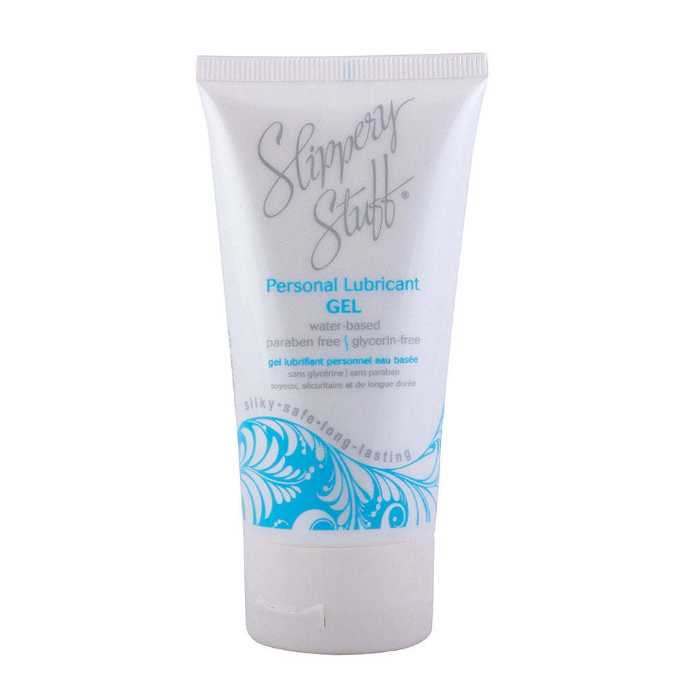 Slippery Stuff Gel Water-Based Lubricant 2 Oz tube featuring a sleek design and gentle formula for smooth application.