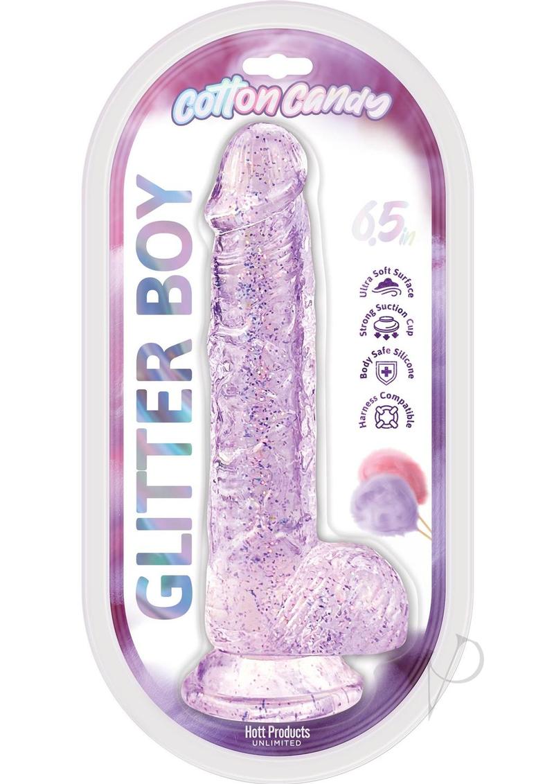 Cotton Candy Glitter Boy Silicone Dildo 6.5 Inch Purple