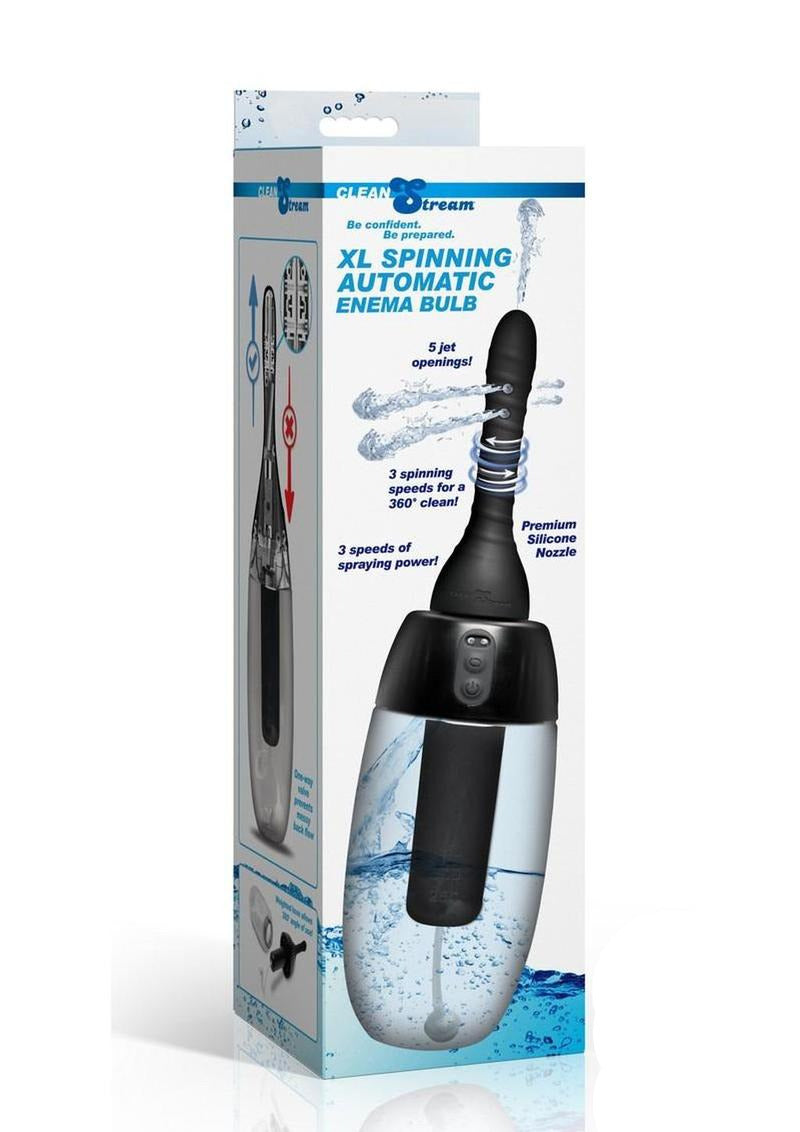 CleanStream XL Spinning Automatic Enema Bulb packaging with features and product details clearly displayed.