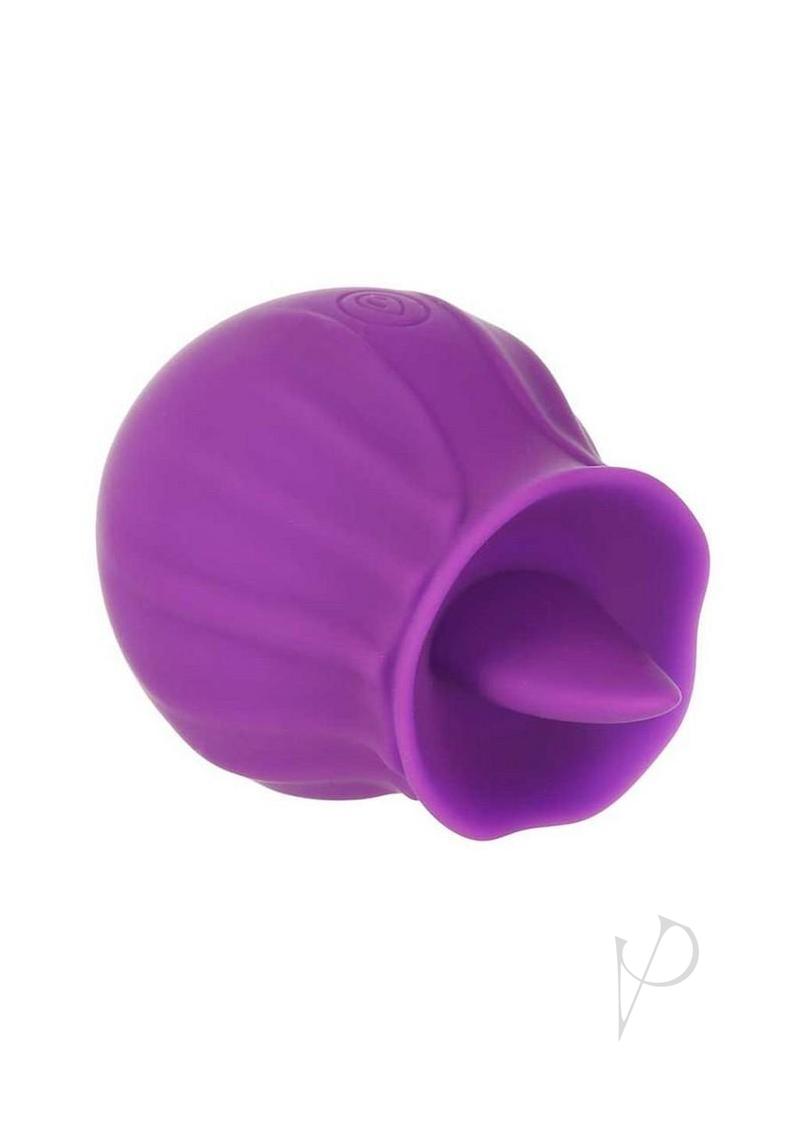 M'Lady Flickering Tongue Clitoral Stimulator Purple close-up view, showcasing its soft silicone design and flickering tongue.