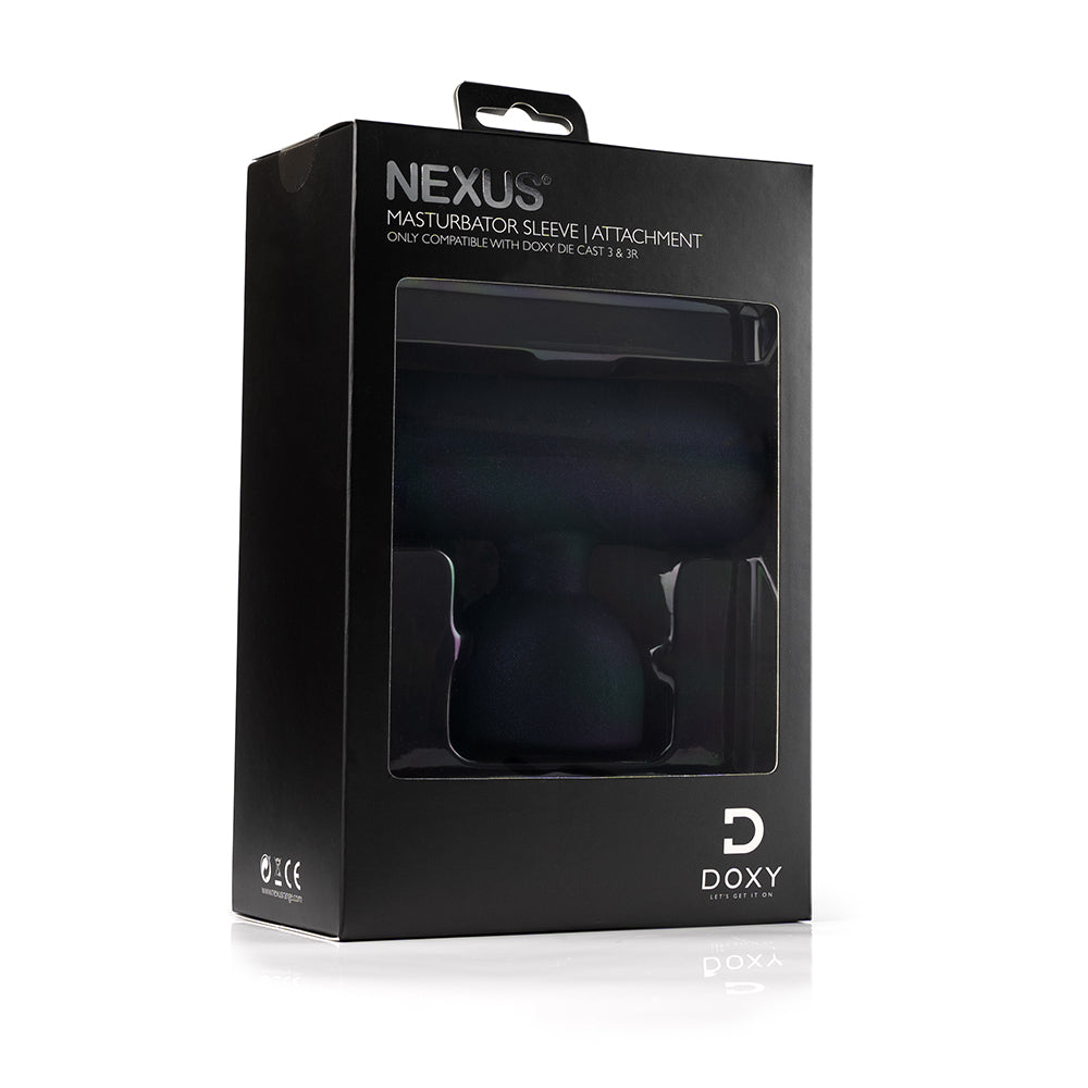 Doxy 3 Silicone Masturbator Wand Attachment Navy packaging showcasing its sleek design.