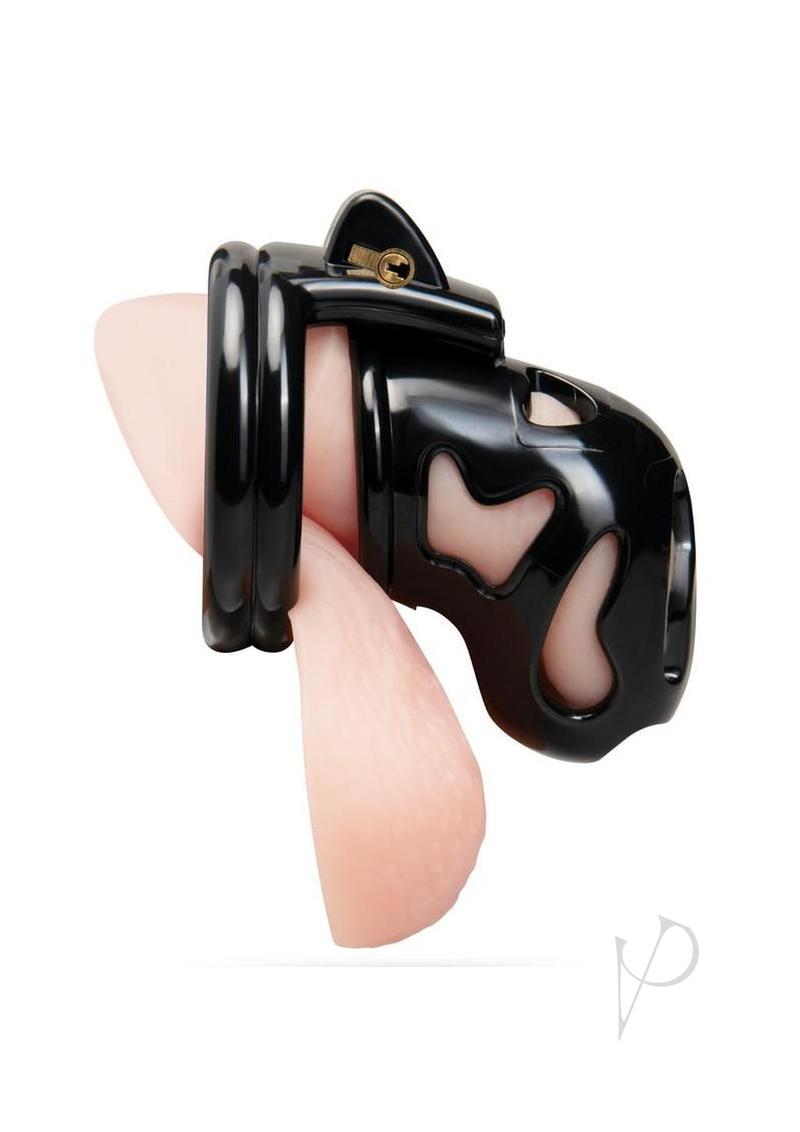 Blueline Prisoner 2 Inch Cock Cage Black showcasing a compact chastity device with a discreet profile.