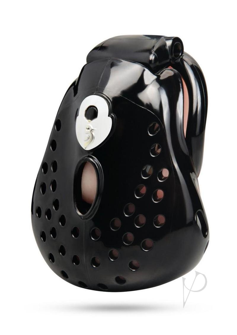 Blueline Full Coverage Cock and Balls Chastity Cage Black - sleek, discreet design for total-coverage chastity play.
