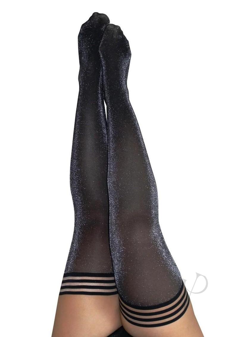 Kixies Kaylee Shimmer Thigh High Tights Size B Medium Grey showing a sparkly finish with striped bands.