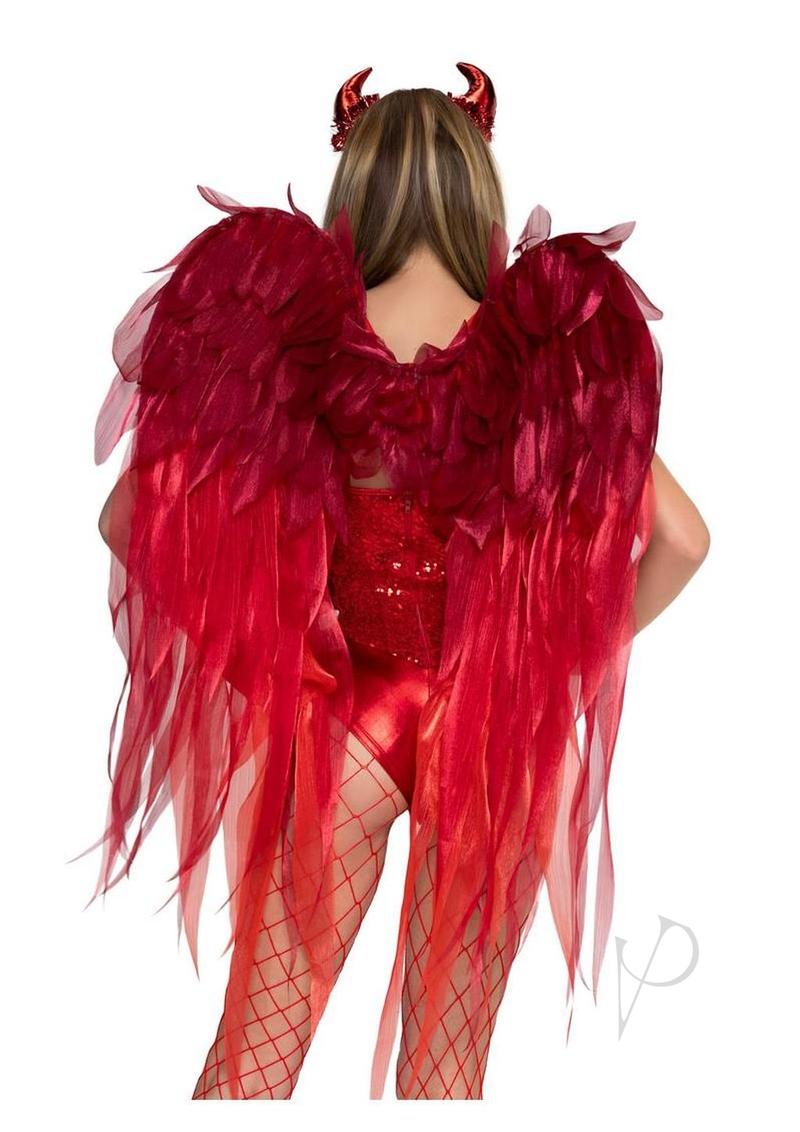 Leg Avenue Dark Enchantress Chiffon Wings and Horn Headband with dramatic red wings and matching horn headband.