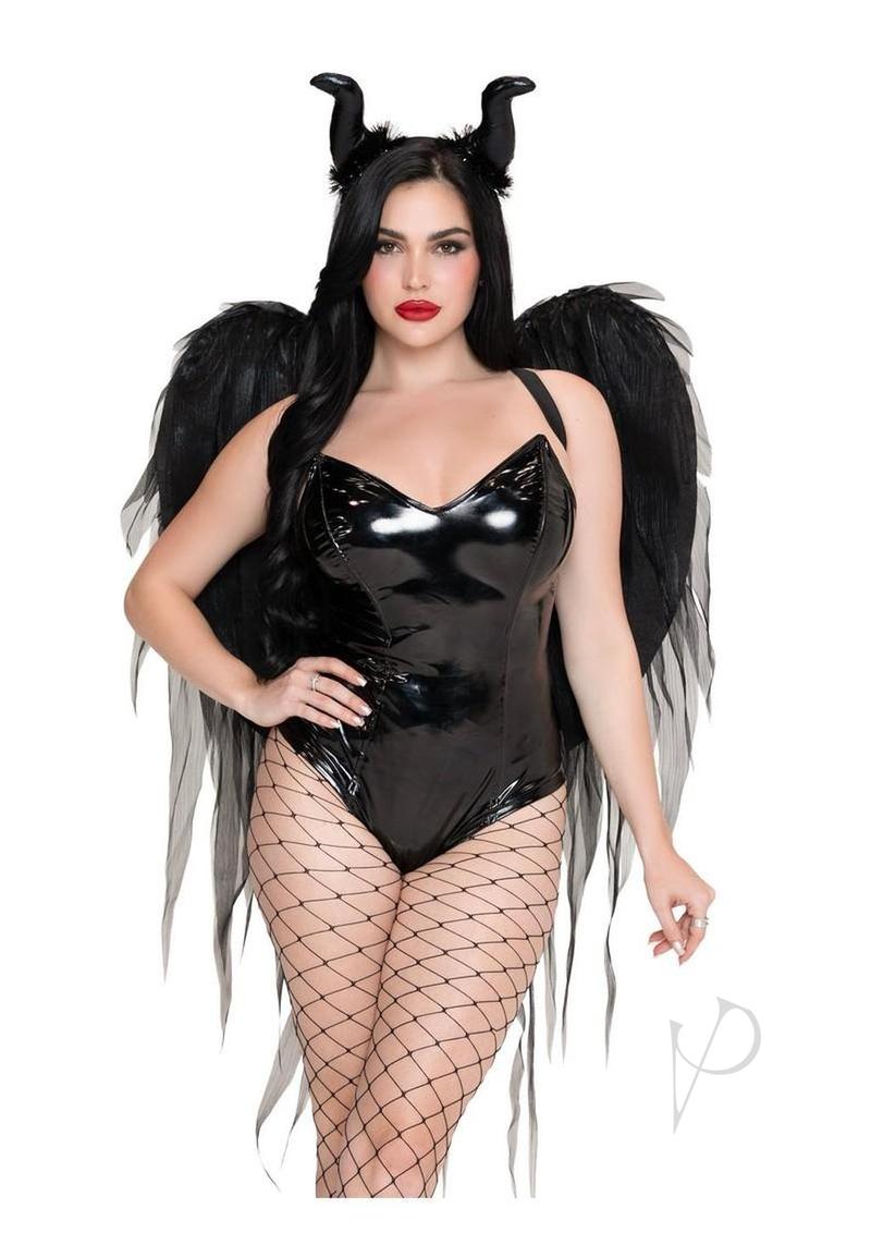 Leg Avenue Dark Enchantress Wings and Horn Headband Black costume with chiffon wings and horned headband.